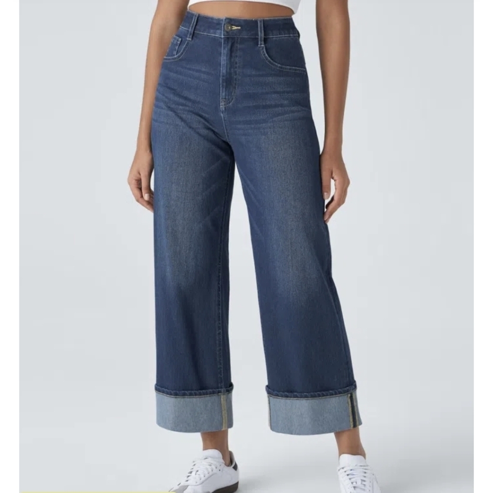 Halara Flex High Waisted Jeans Rolled Hem Wide Leg (M) - Picture 2 of 10